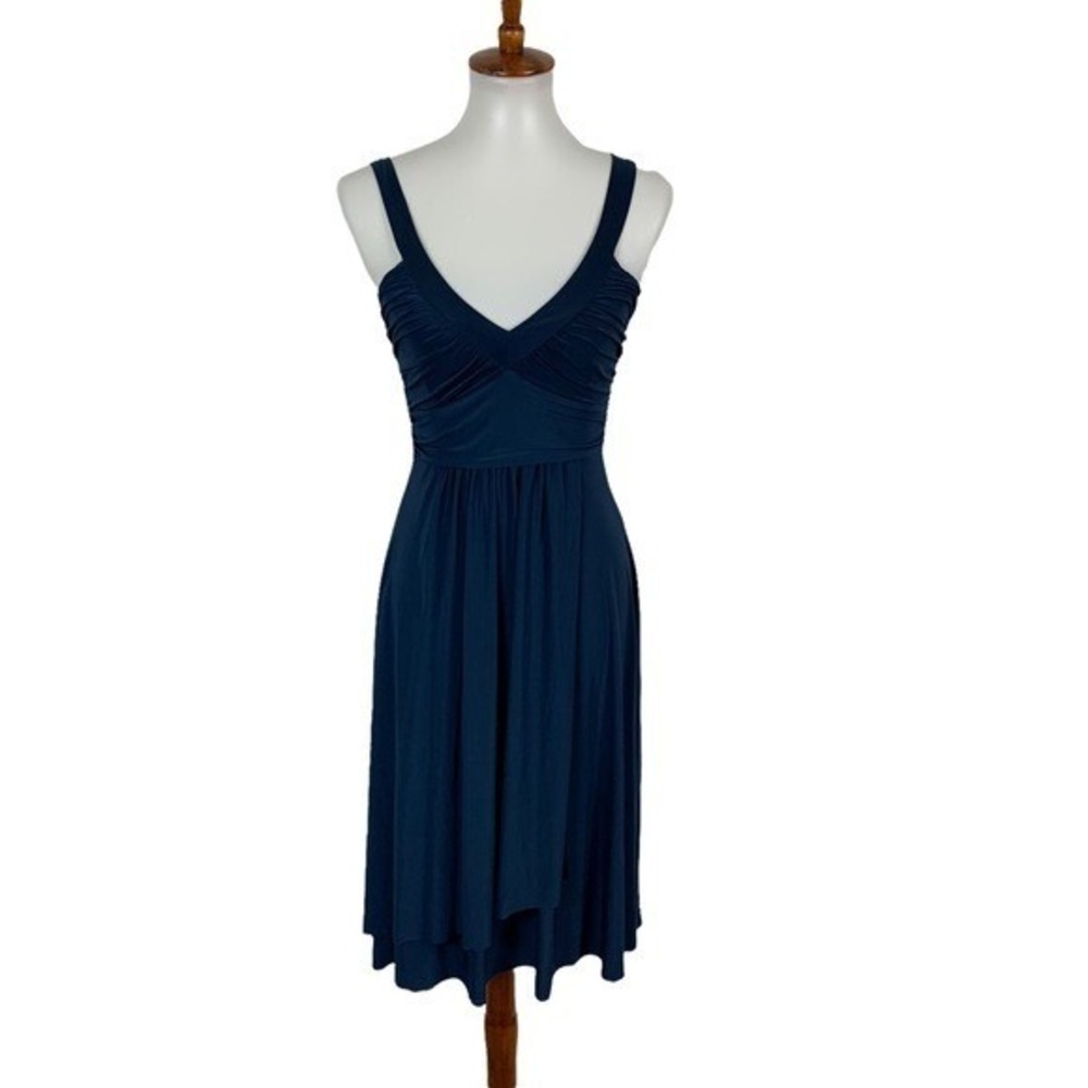 Georgiou Studio Blue Ruched Sleeveless Dress XS X-Chico Made In USA Boho‎ Chic